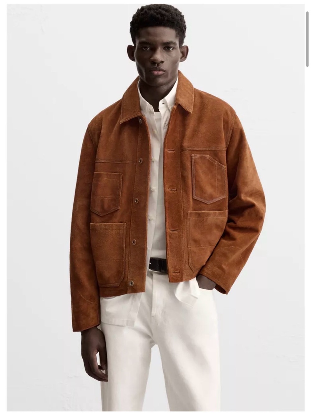 Men's Genuine Suede Leather Jacket with Pockets Chestnut Brown Brick Large NWOT